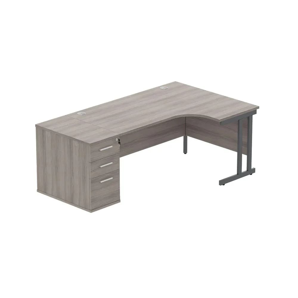 Double Upright Right Hand Radial Desk + Desk High Pedestal