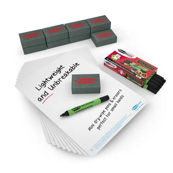 Plain Drywipe Boards Pens & Erasers Set